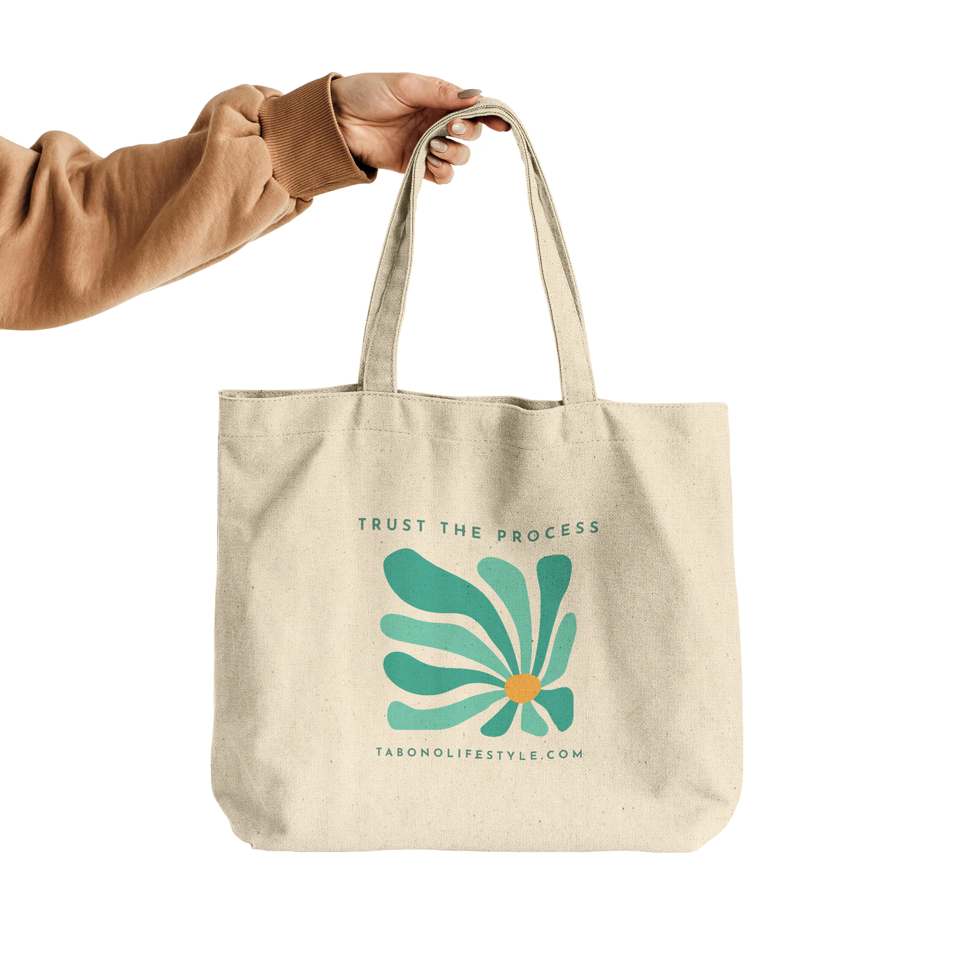 Canvas_Tote_-_Trust_the_Process_-_Teal_CottonTote_L_HandTransparent_Mockup.png