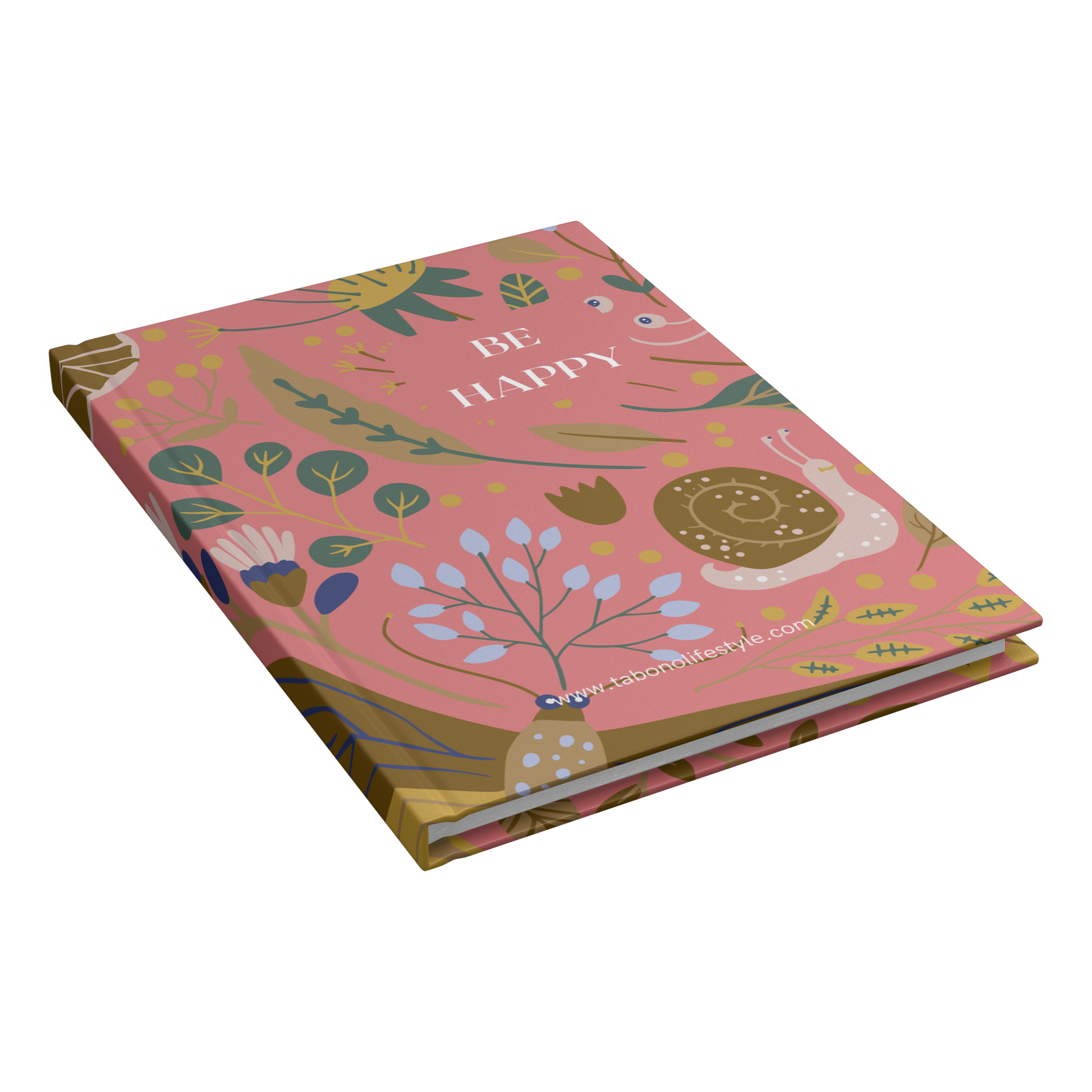 Hardcover_Journal_-_Be_Happy_-_Pink_Closed_Cover_Angle_Mockup.png