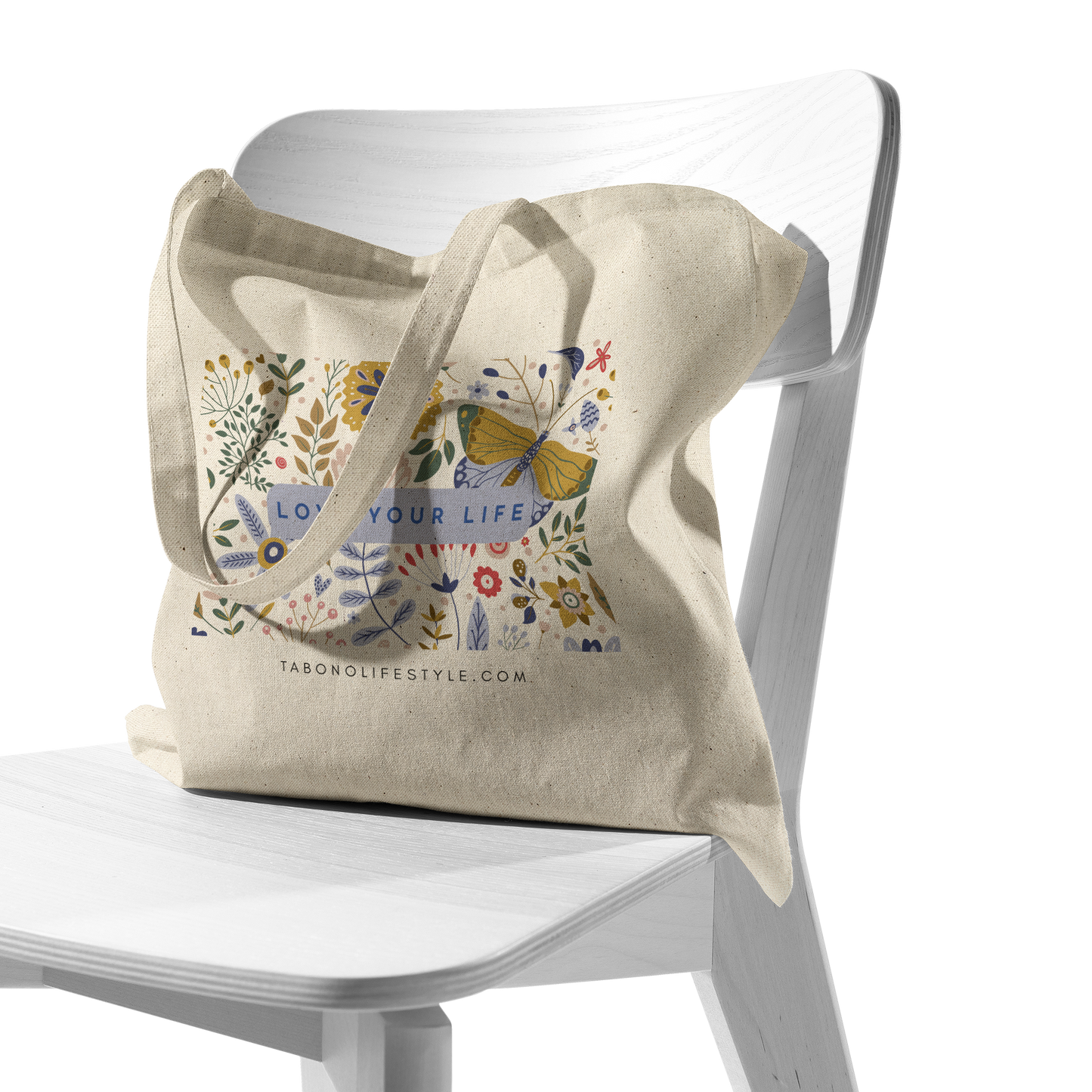 Tote_Bag_-_Love_Your_Life_-_Perriwinkle_CottonTote_S_Chair_AS_Mockup.png